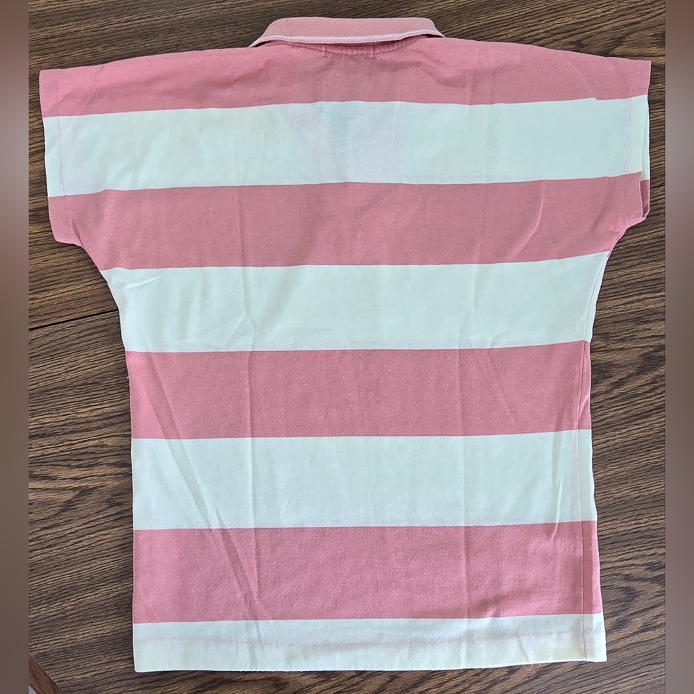 Hang Ten 👣 Pink And White Striped Collared Short Sleeve - Picture 5 of 5